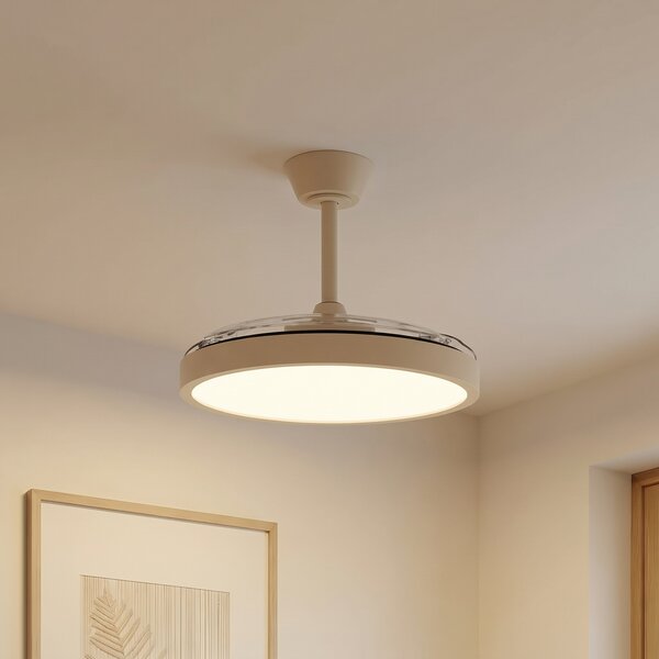 Stropní ventilátor Orasu s LED osvětlením, Ø 107 cm, béžový, CCT – Lindby Lindby, Orasu, Béžová, Obývací pokoj, Kov, Moderní