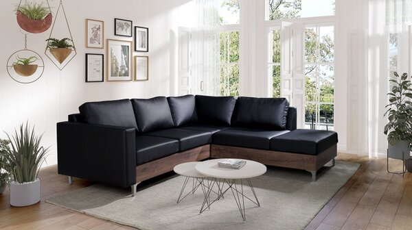 Rohová sedačka Nemezy Wood, Barva: ekokůže Soft 011 (černá), Strana: pravá, Barva nožiček:: dub artisan 5902928960150