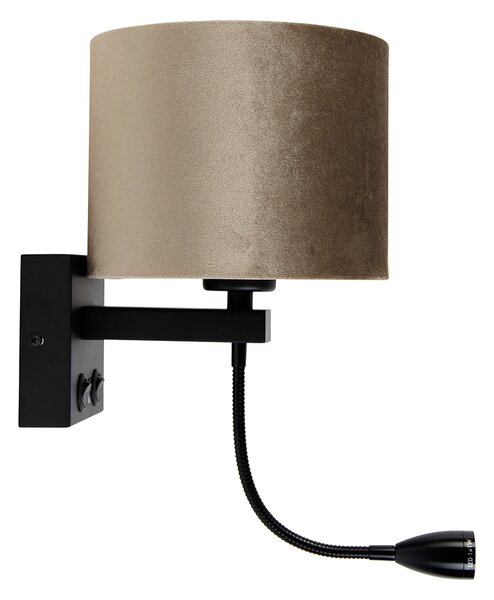 Nástěnná lampa černá s taupe sametovým stínítkem 18 cm - Brescia Combi