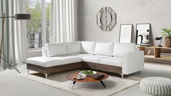 Rohová sedačka Nemezy Wood, Barva: ekokůže Soft 011 (černá), Strana: pravá, Barva nožiček:: dub artisan 5902928960150