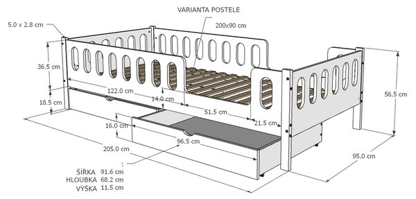 Dětská postel Lars Velikost postele: 160x80, Provedení postele: Dva menší šuplíky