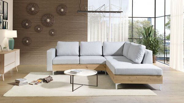 Rohová sedačka Nemezy Wood, Barva: ekokůže Soft 011 (černá), Strana: pravá, Barva nožiček:: dub artisan 5902928960150