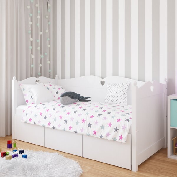 Dětská postel Bella 200x90 srdíčka se třemi zásuvky
