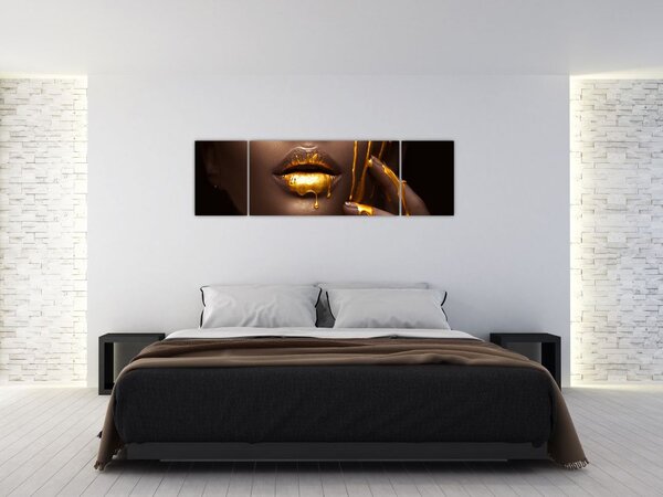 Obraz - Žena se zlatými rty (170x50 cm)