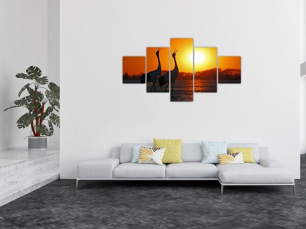 Obraz ptáků při západu slunce (125x70 cm)