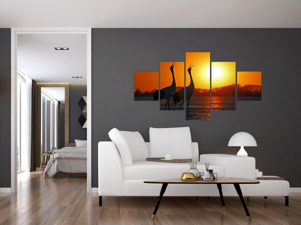 Obraz ptáků při západu slunce (125x70 cm)