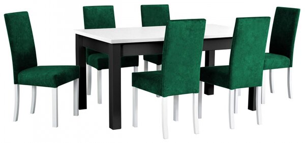 Rozkládací stůl se 6 židlemi - AL09, Barva dřeva: bílá-L, Potah: 26x - Kronos 22, Barvy nožiček: černá Mirjan24 5902928126235
