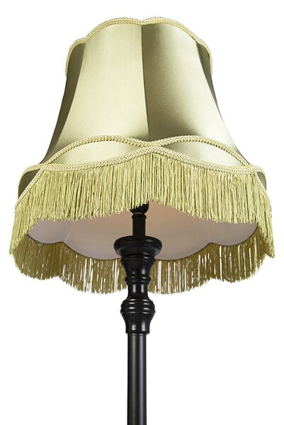 Stojací lampa černá s babičkovským stínítkem zeleným - Classico