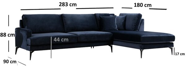 Rohová sedačka Papirolla (P) (námořnická modrá + černá)