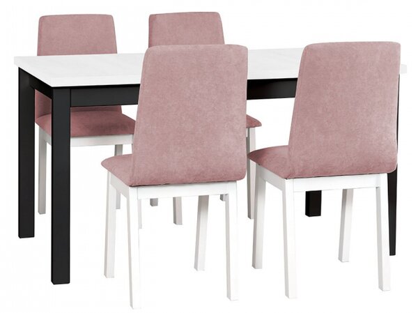 Rozkládací stůl se 4 židlemi - AL05, Barva dřeva: bílá-L, Potah: 19 - Jasmine 61, Barvy nožiček: černá, Barvy nožiček: Bíla Mirjan24 5902928460315