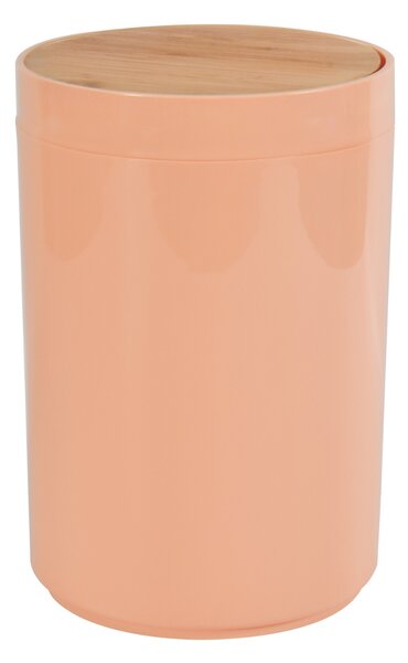 MSV výklopný odpadkový koš OSLO, broskvový, plast, bambus víko, 5 L