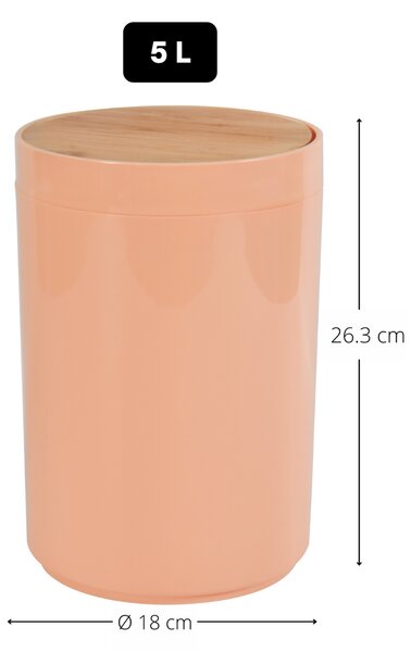 MSV výklopný odpadkový koš OSLO, broskvový, plast, bambus víko, 5 L