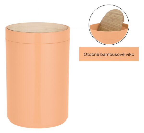 MSV výklopný odpadkový koš OSLO, broskvový, plast, bambus víko, 5 L