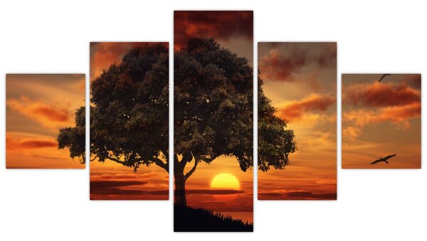 Obraz stromu se západem slunce (125x70 cm)