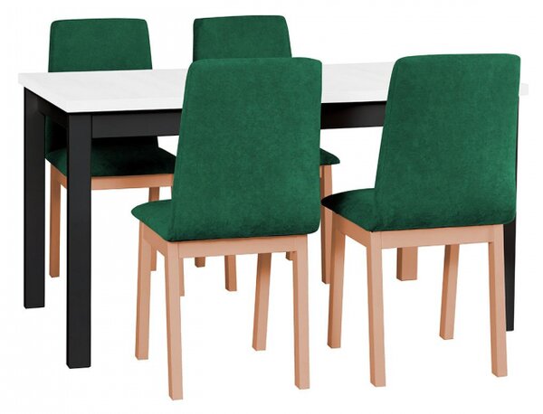 Rozkládací stůl se 4 židlemi - AL05, Barva dřeva: bílá-L, Potah: 23x - Kronos 19, Barvy nožiček: černá, Barvy nožiček: Sonoma Mirjan24 5902928907858