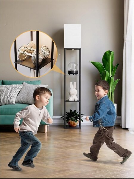 Stojací lampa s poličkami 1xE27/40W/230V černá/bílá
