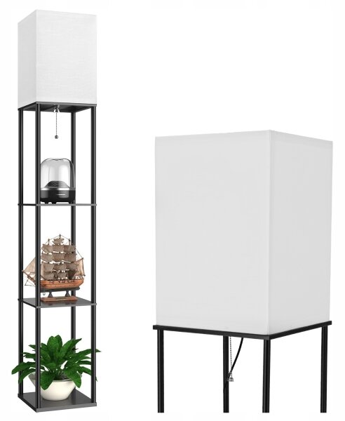 Stojací lampa s poličkami 1xE27/40W/230V černá/bílá