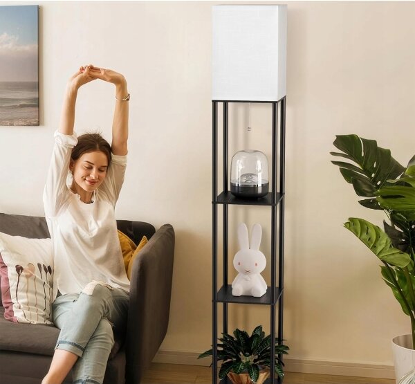 Stojací lampa s poličkami 1xE27/40W/230V černá/bílá