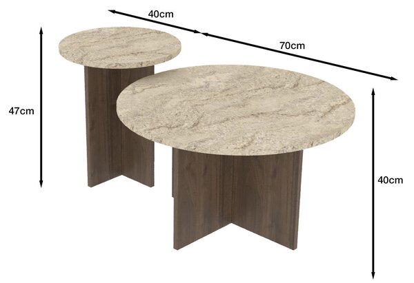 Set 2 ks. konferenčních stolků Priva (travertin + ořech)