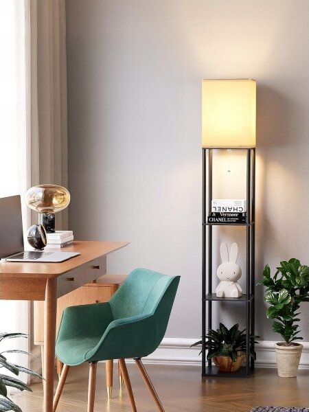 Stojací lampa s poličkami 1xE27/40W/230V černá/bílá