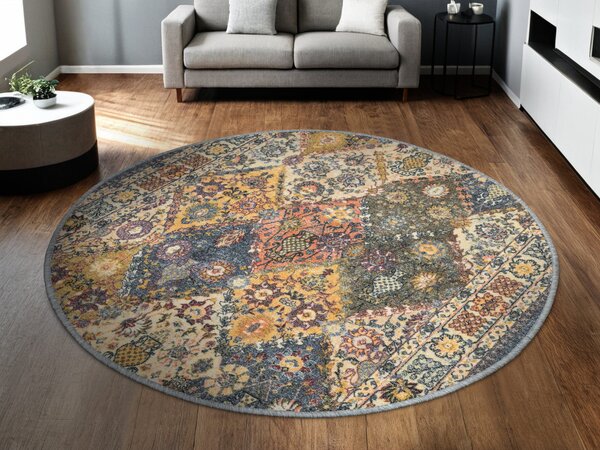 Kobercový ráj Kulatý koberec MODERN CLASSIC klasický béžový šedý Rozměr: průměr 80 cm