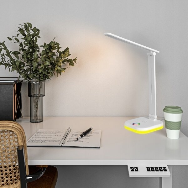 LED RGBW Stmívatelná stolní lampa s bezdrátovým nabíjením LED/7W/5V USB bílá