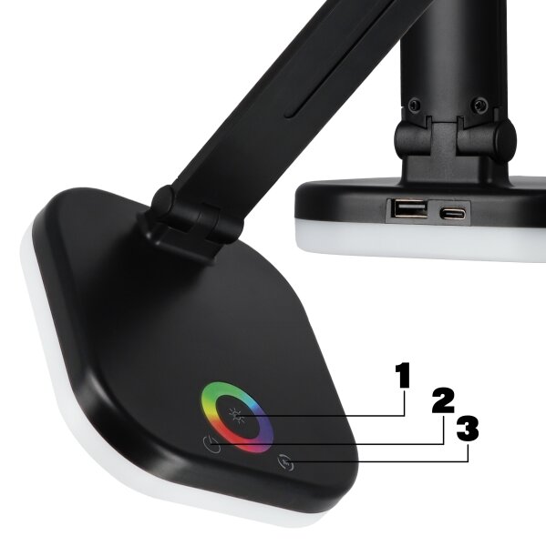 LED RGBW Stmívatelná stolní lampa s bezdrátovým nabíjením LED/7W/5V USB černá