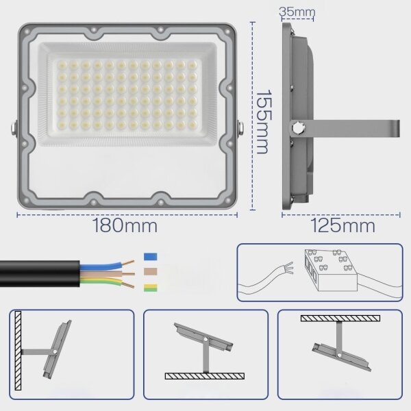 LED Venkovní reflektor LED/50W/230V 4500K IP65 šedá