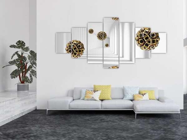 Abstraktní obraz fotbalových míčů (210x100 cm)