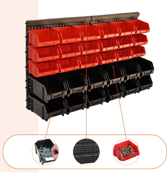 Závěsný organizér do dílny ORDER, 30 boxů, 64x2x38cm, červená/černá Monzana