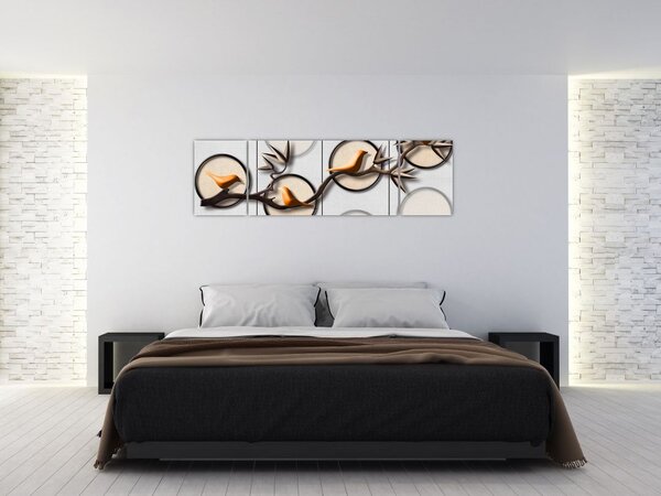 Umělecký obraz - Ptáčci na větvi (170x50 cm)