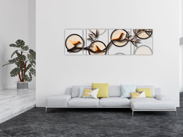 Umělecký obraz - Ptáčci na větvi (170x50 cm)