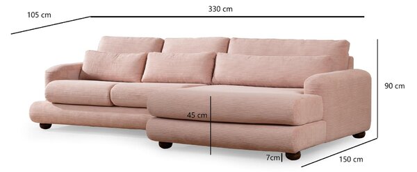 Rohová sedačka Riverolla (P) (růžová). Akce -25%