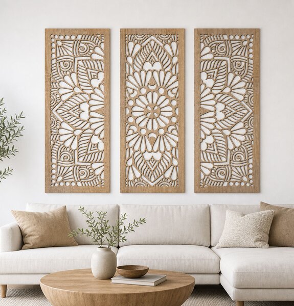Dřevěná 3 dílná mandala QUADRO Zvolte barvu dekoru: Černá | Rozměry (cm): 72x60