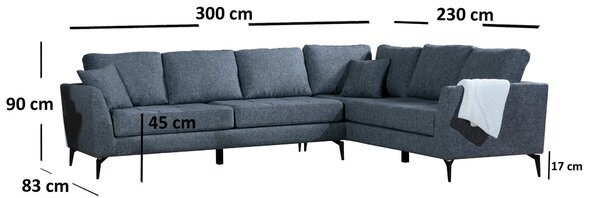 Rohová sedačka Temparina (P) (tmavě šedá + černá)