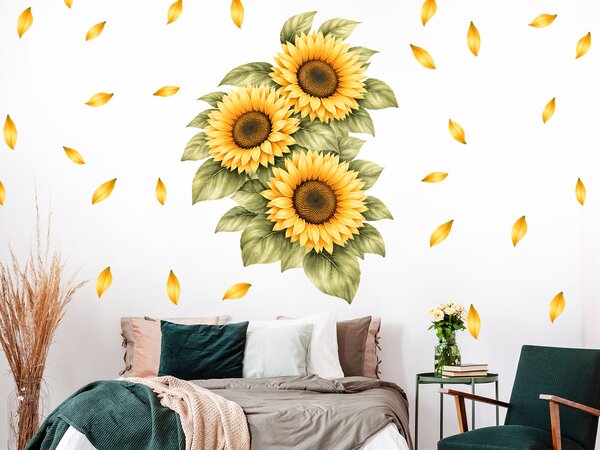Slunečnice textilní přelepitelné samolepky na zeď arch 56 x 75 cm