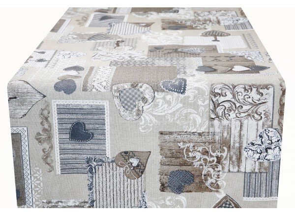 Běhoun na stůl patchwork šedohnedé srdíčka 50x150 cm Made in Italy Šedohnědá 50x150 cm