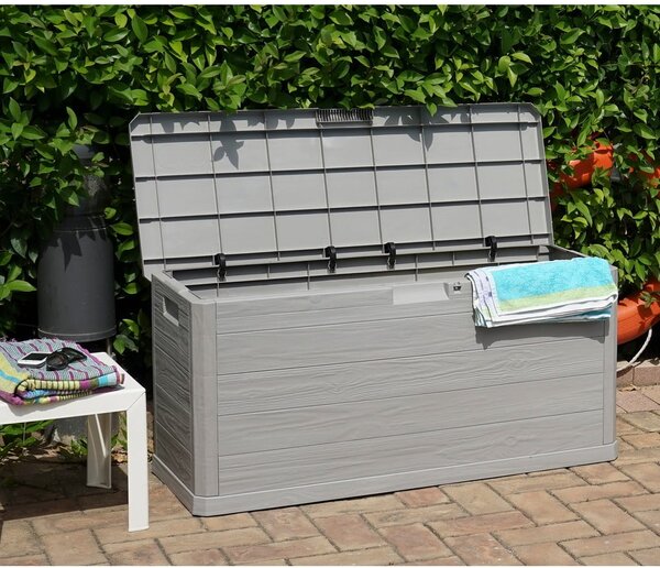 Světle šedý plastový zahradní úložný box Woodys – Toomax