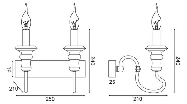 ACA Lighting nástěnné svítidlo 2XE14 antická/rez kov 25X21X24CM TOULOUSE EG172W25R