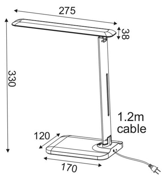 ACA Lighting stolní lampa LED 5W černá CCT 320LM dotykový spínač + bezdrátové/USB nabíjení FUTUR2 SF27LEDBK