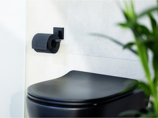 Černý samodržící držák na toaletní papír z nerezové oceli Quadro – Wenko
