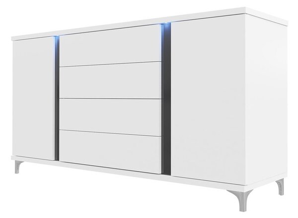 Komoda Aurelius 180 AR04 (bílá + lesk bílý + černý lesk)