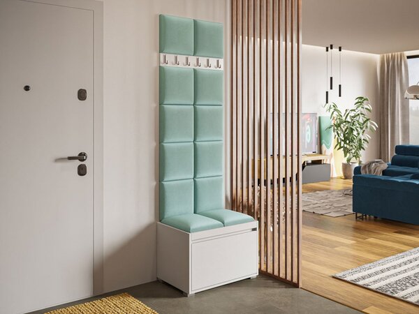 Nábytek do předsíně Konkor 60 + 12 kusů čalouněných nástěnných panelů Pag 30x30, Barva: bílá, barva: Manila 16 5903211044298