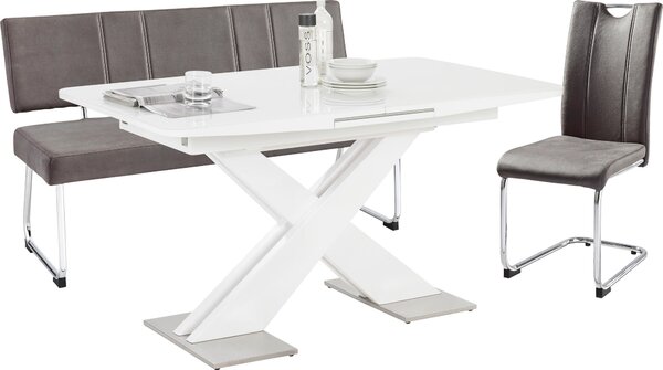 JÍDELNÍ STŮL, vysoce lesklá bílá, 140-175/85/76 cm Hom`in