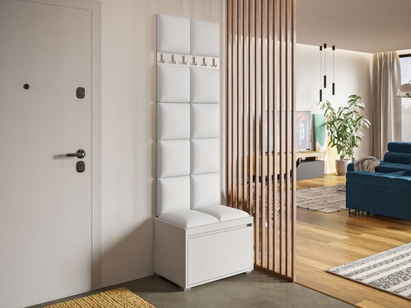Nábytek do předsíně Konkor 60 + 12 kusů čalouněných nástěnných panelů Pag 30x30, Barva: bílá, barva: Manila 16 5903211044298