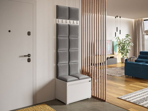 Nábytek do předsíně Konkor 60 + 12 kusů čalouněných nástěnných panelů Pag 30x30, Barva: bílá, barva: Manila 16 5903211044298