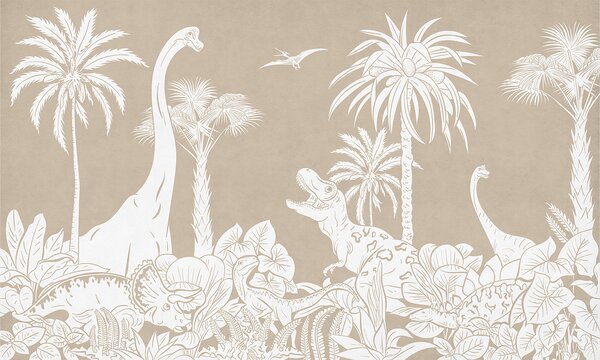 Tapeta dinosauři na zeď – Monochrome Dino Brown | Fugu Materiál: Digitální eko vlies - klasická tapeta nesamolepicí