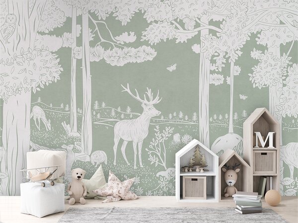 Tapeta les – Monochrome Forest Green | Fugu Materiál: Digitální eko vlies - klasická tapeta nesamolepicí