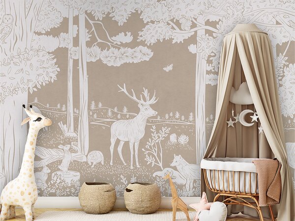 Tapeta les na zeď – Monochrome Forest Brown | Fugu Materiál: Digitální eko vlies - klasická tapeta nesamolepicí