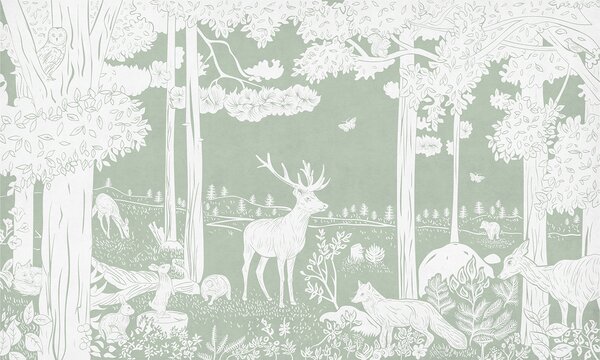 Tapeta les – Monochrome Forest Green | Fugu Materiál: Digitální eko vlies - klasická tapeta nesamolepicí